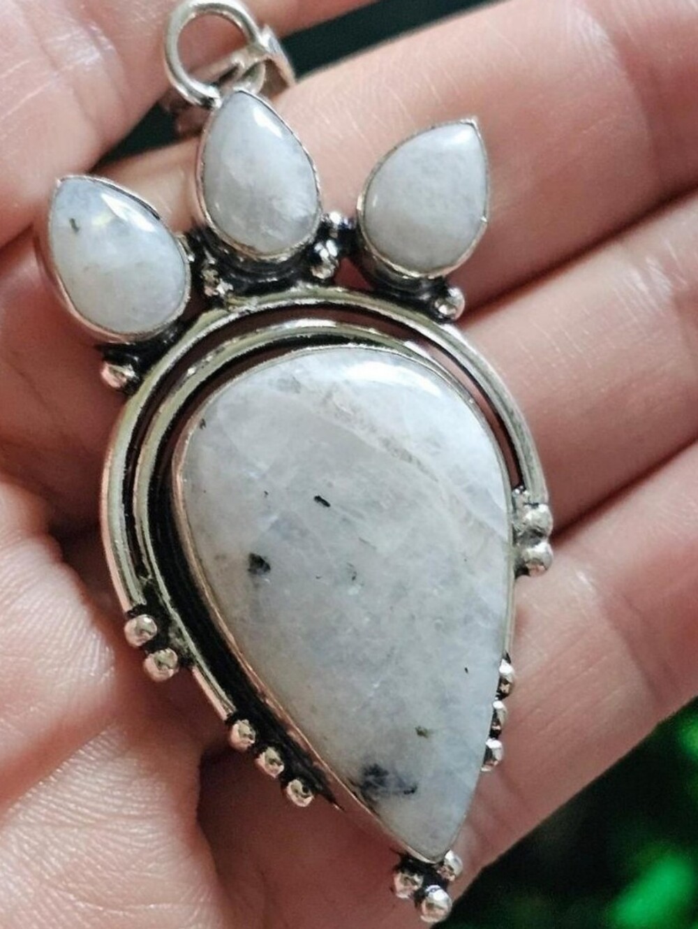 NEW🌙Large Moonstone Pendant 925 Sterling Silver Triple Moonstone Crown FLASHY - Picture 6 of 6
